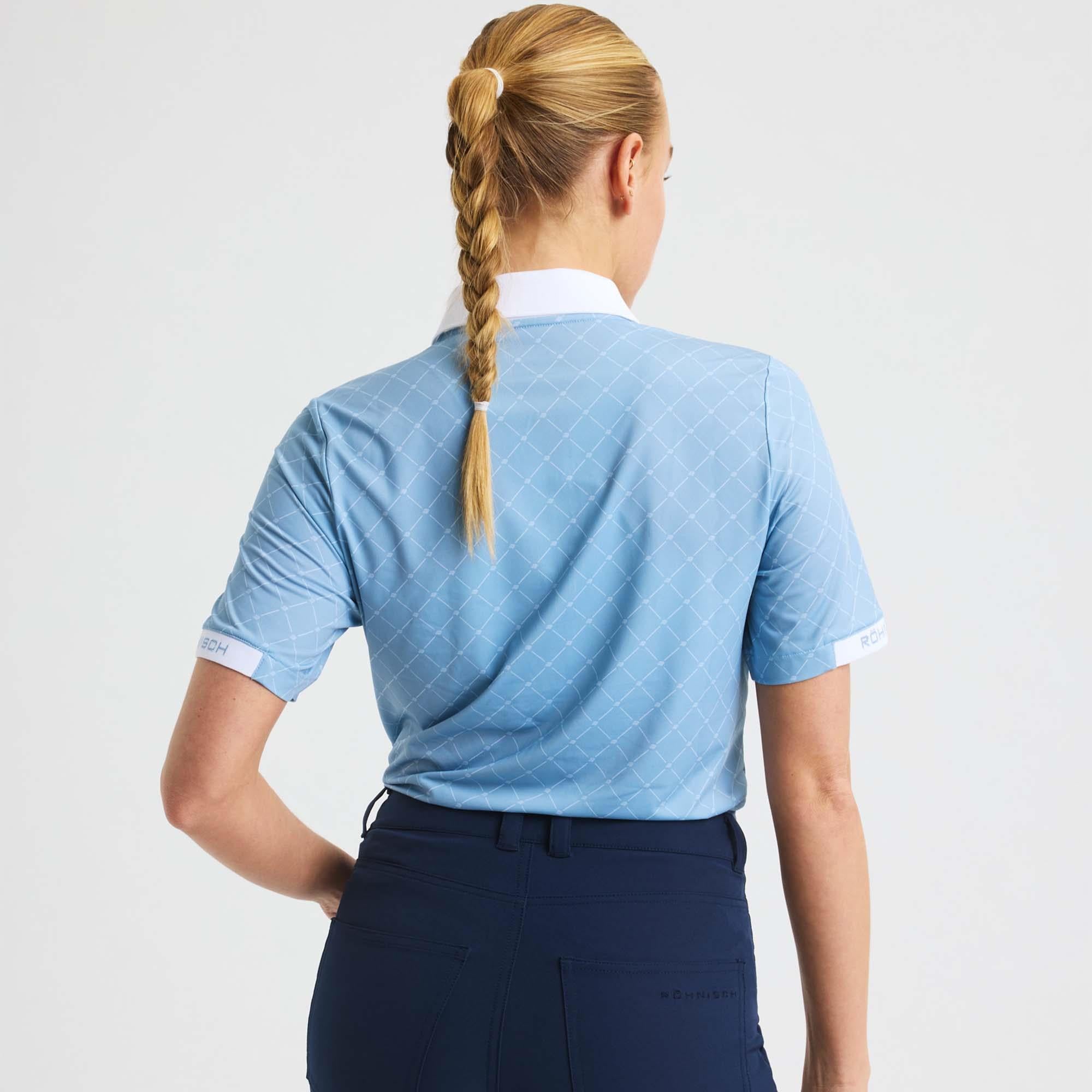 Rohnisch Abby Ladies Golf Polo Shirt Micro R Check Dove Blue